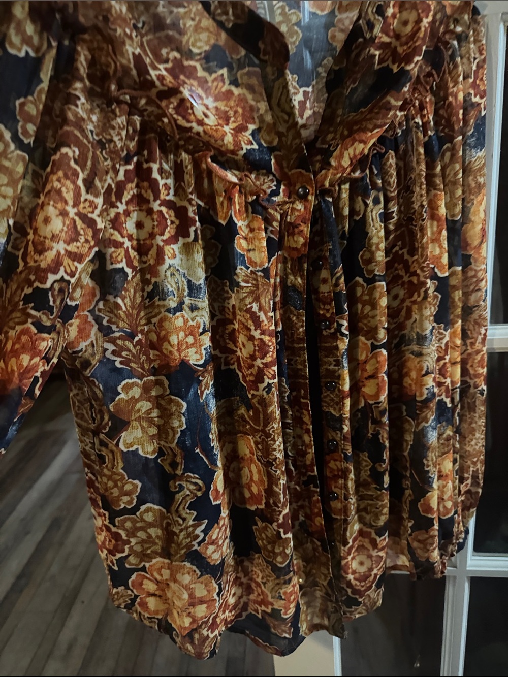 Sheer Floral Open-Front Tunic - Rust Multi - Picture 3 of 5